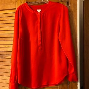 J. Crew Long Sleeve Red Blouse with Button Front